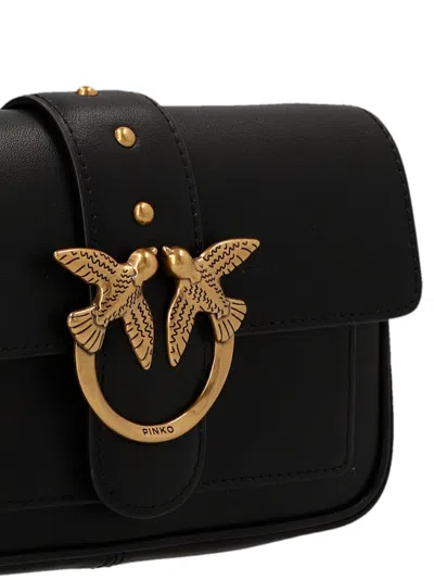 Pinko Leather Mini Love Shoulder Bag In 黑色的