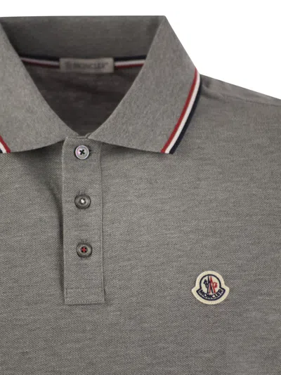 Shop Moncler Short Sleeved Polo Shirt With Logo In Light Grey