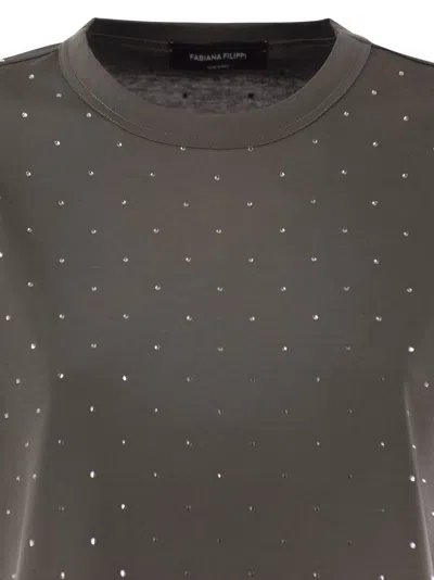 Fabiana Filippi Jersey T-shirt With All Over Embroidery In Grey