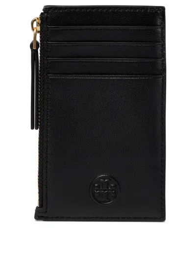Tory Burch Fleming Quilted Leather Zip Card Case In Black