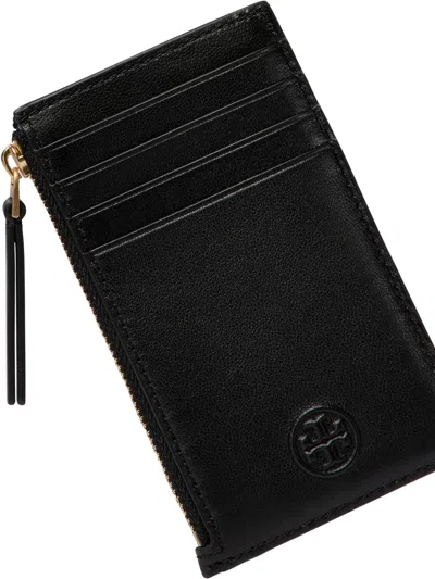 Tory Burch Fleming Quilted Leather Zip Card Case In Black