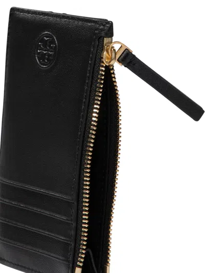 Tory Burch Fleming Quilted Leather Zip Card Case In Black