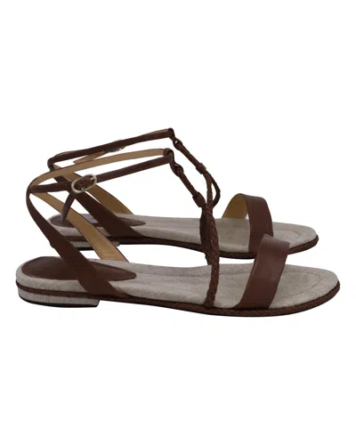 Alexandre Birman Braided Flat Sandals In Brown Calfskin Leather In Brown