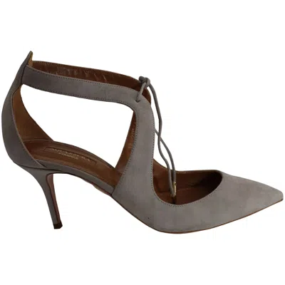 Aquazzura Ankle Lace Heel Sandals In Grey Suede In Grey