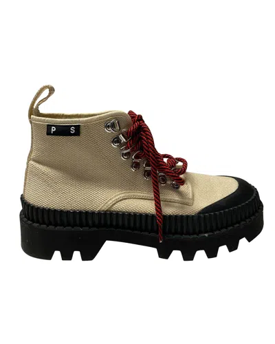 PROENZA SCHOULER PSWL CHUNKY ANKLE BOOTS IN IVORY CANVAS 