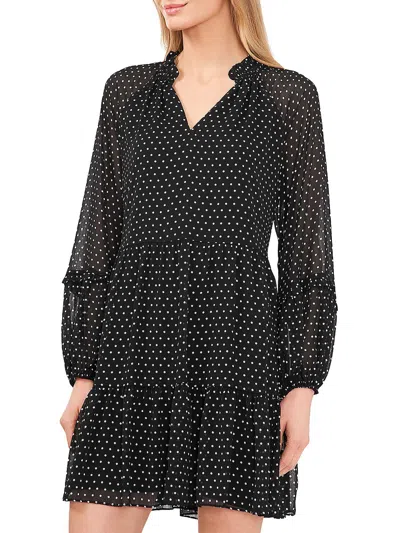 Cece Womens Polka Dot Short Shift Dress In Black