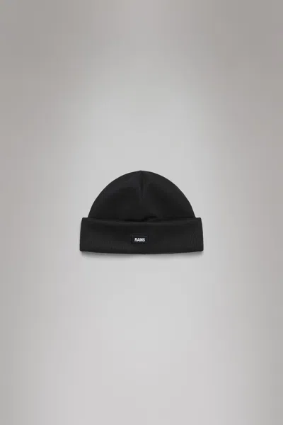 Shop Rains Ribbed Fleece Beanie In Black