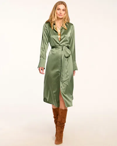 Ramy Brook Victoria Silk Shirtdress In Dark Sage