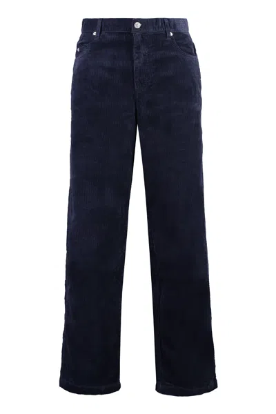 Isabel Marant Corduroy Trousers With Belt Loops And Metal Buttons In Blue