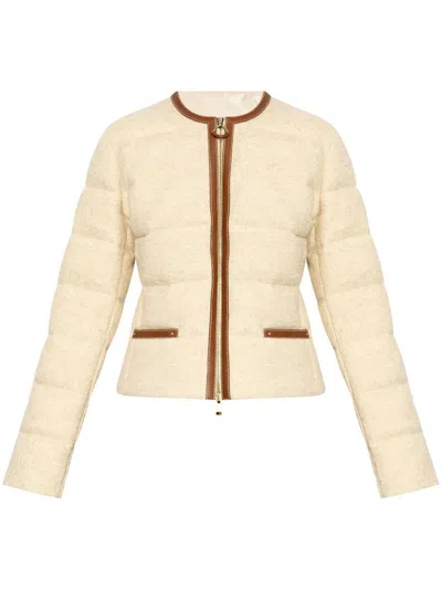 Moncler Serinde Leather-trimmed Quilted Wool-blend Bouclé Down Jacket In 268