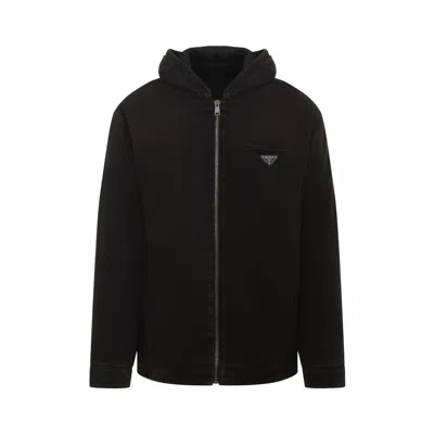 Prada Triangle-logo Velvet Blouson Jacket In Brown
