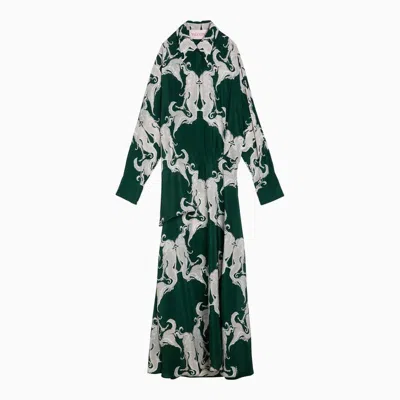 Valentino Metamorphos Siren Silk Printed Maxi Shirt Dress In Green,]