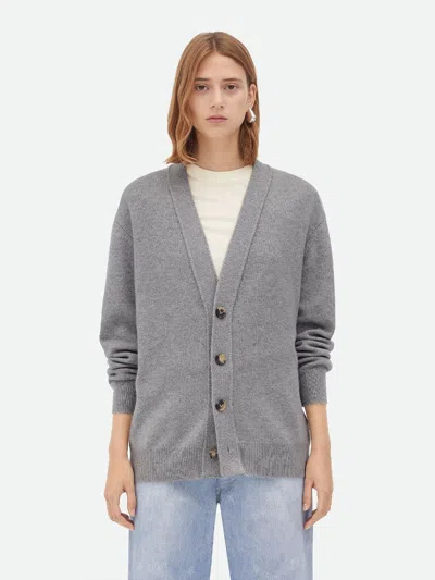 Bottega Veneta Powder Blue Stretch Cashmere Blend Cardigan In Grey