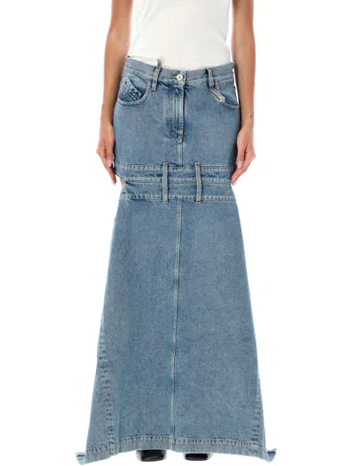 Attico Denim Skirt With Cut Out Detail In Light Blue