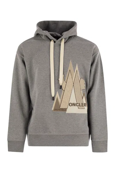 Moncler Cotton Hoodie With Hood And Drawstring In Light Grey