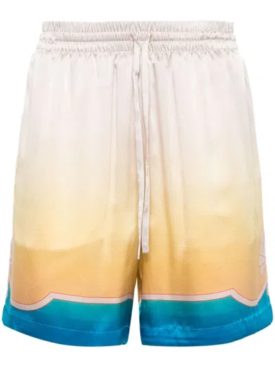 Casablanca "colorful Silk Bermuda Shorts Set In Denim