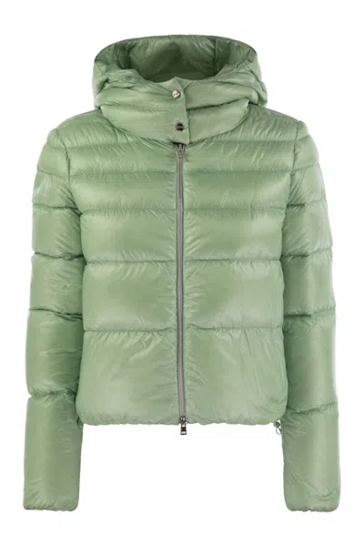 Herno Women Ultralight Nylon Bomber Jacket With Hood In Green