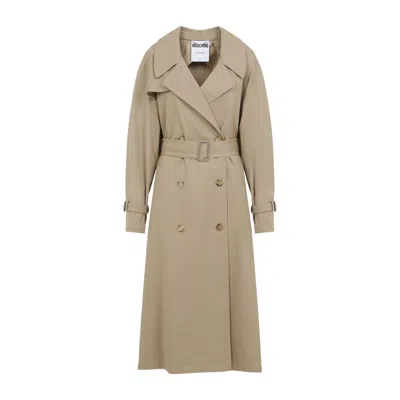 Moschino Cotton Blend Gabardine Long Trench Coat In Nude & Neutrals