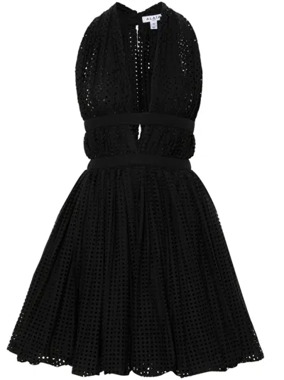 Alaïa Deesse Cotton-blend Minidress In Negro