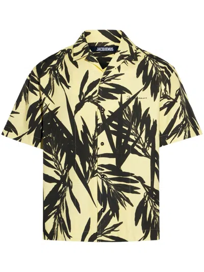 Jacquemus 'la Chemise Jean' Multicolor Bowling Shirt With Palm Print In Blackyellw
