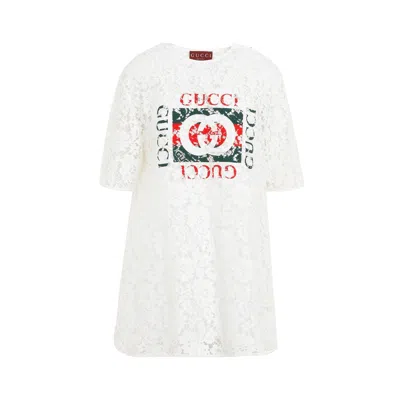 Gucci Flower Lace Short-sleeved Top In White