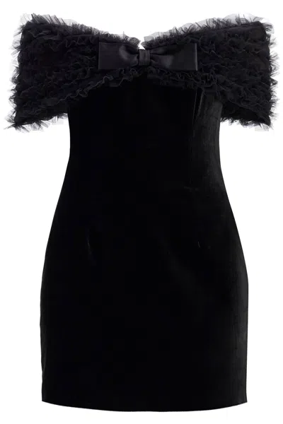 Alessandra Rich Velvet Off-shoulder Mini Dress In Nero