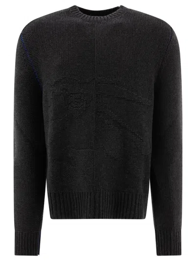 Burberry Crew Neck Cashmere Sweater With Textured Knit In Grey