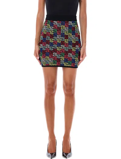 Balmain Multicolor Pb-intarsia Knitted Mini Skirt In Multicolor