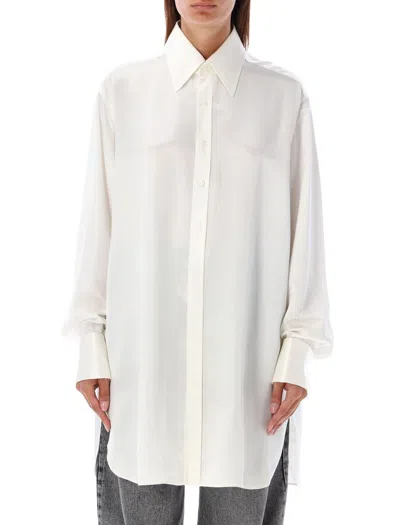 Maison Margiela Long Sleeve Silk Shirt With Pointed Collar In White