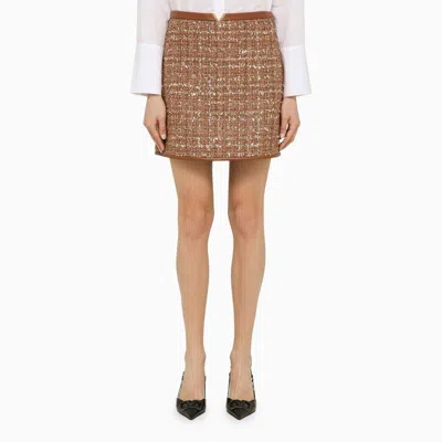 Valentino V Gold Brown Mini Skirt In Brown