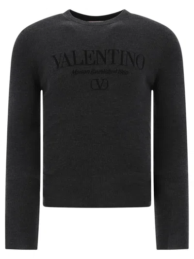 Shop Valentino Men's Intarsia Logo Sweater In Grey