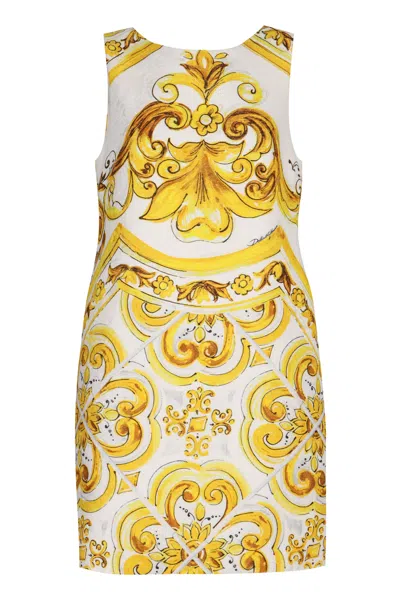 Dolce & Gabbana Short Majolica-print Brocade Dress In White