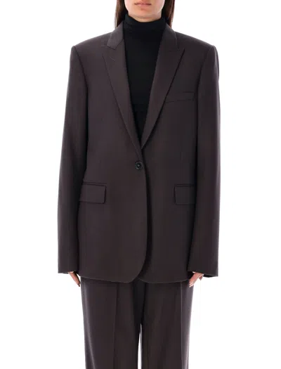 Stella Mccartney Single-breasted Wool Blazer In Dark Chocolate