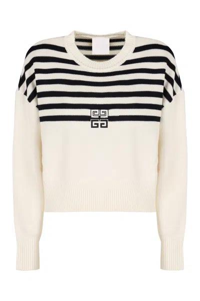 Givenchy 4g Striped Sweater In Wool And Cotton In White