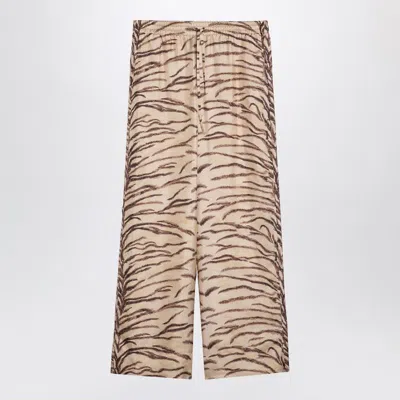 Stella Mccartney Tiger Print Wide-leg Silk Pants In Beige