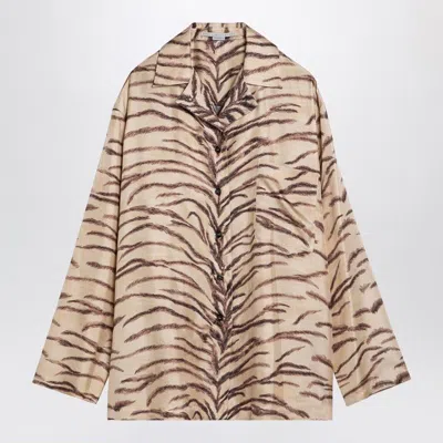 Stella Mccartney Womens Natural Animal-print Long-sleeved Silk Shirt In Beige