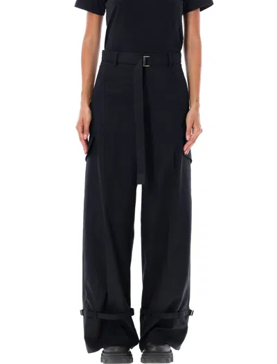 Sacai Blue Cargo Pant Wool Suiting In Black