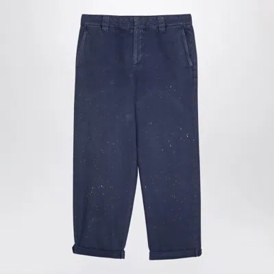 Golden Goose Blue Cotton Trousers With Splash Details In Blue