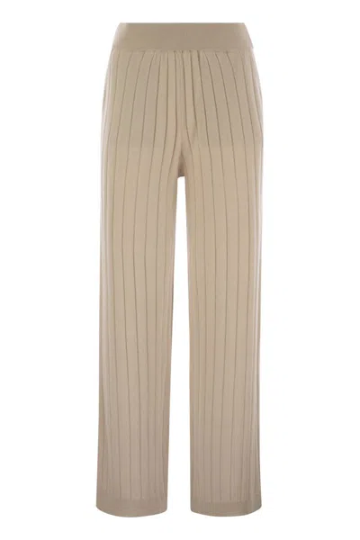 Brunello Cucinelli Cashmere Knit Trousers In Beige