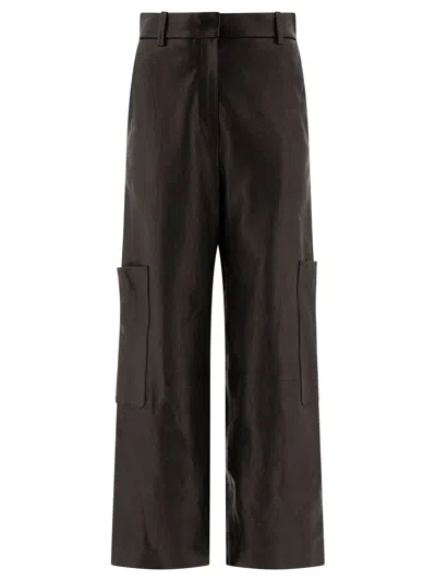 Khaite Wide Leg Cargo Trousers With Multiple Pockets In Black