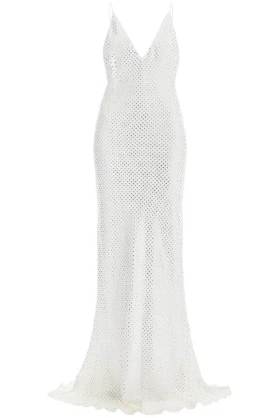 Alessandra Rich Women's Long Cady Slip Dress With Maxi In Bianco