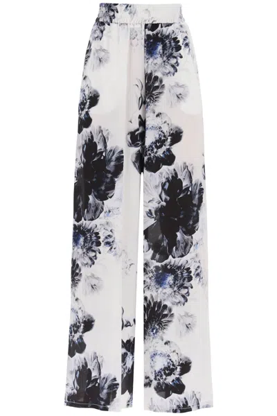 Alexander Mcqueen Floral Silk Pajama Pants In Blue