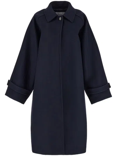 Ferragamo Blue Oversized Wool Single-breasted Coat In Blue