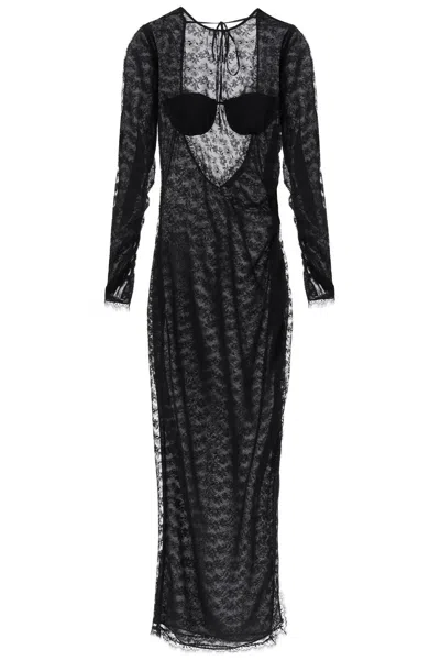 Alessandra Rich Open-back Silk Lace Dress In Black