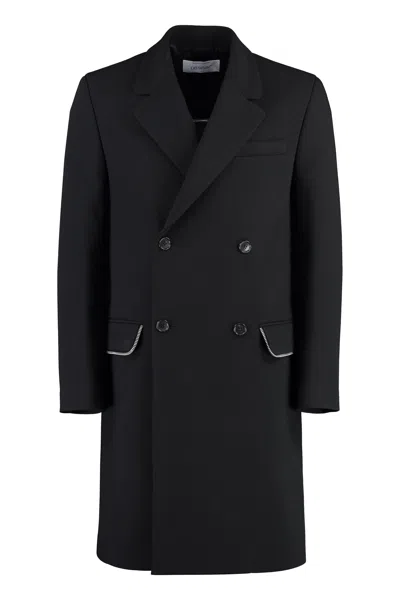 Off-white Double-breasted Virgin Wool Coat In Black