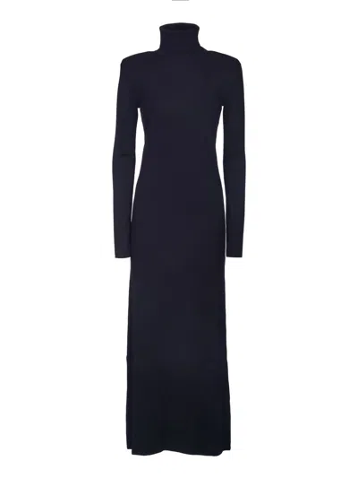 Saint Laurent Virgin Wool Long Dress In Black