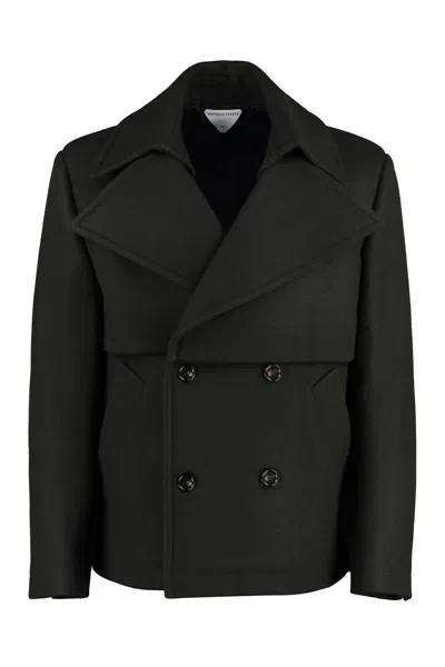 Bottega Veneta Men's Double-breasted Wool Coat In Green