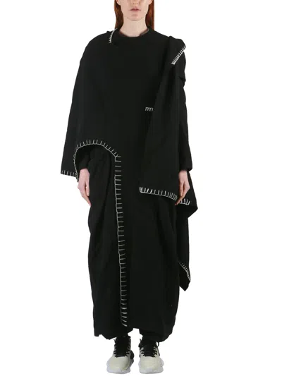 Yohji Yamamoto Women's Long Wool Coat With Stitching In Black