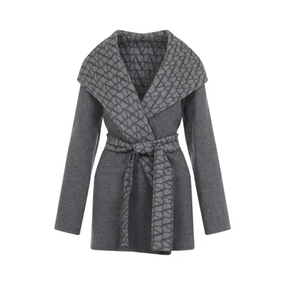 Valentino Reversible Toile Iconographe Coat In Grey
