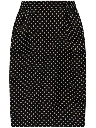 Saint Laurent Draped Polka-dot Silk-chiffon Midi Skirt In Black